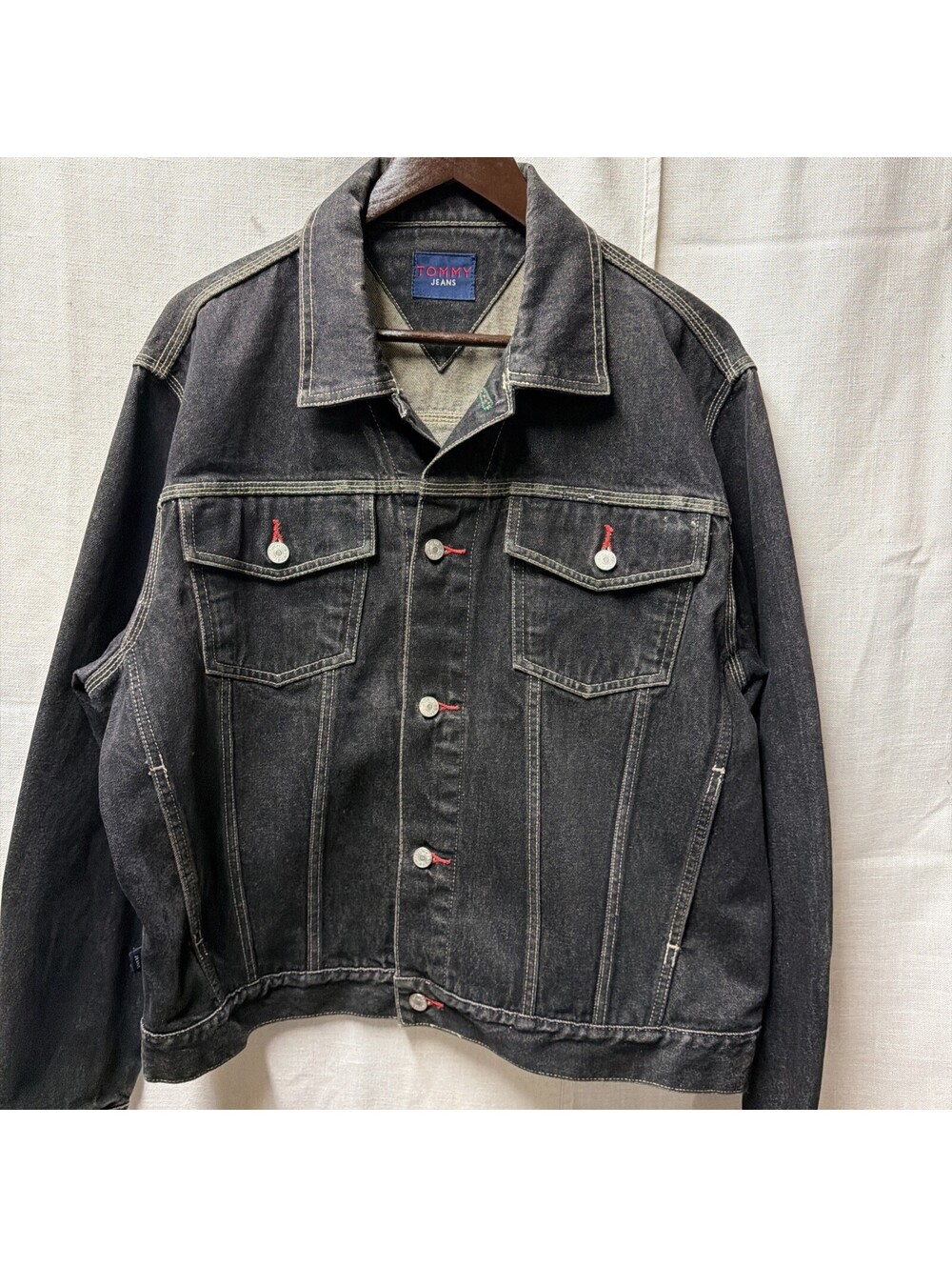 Tommy Hilfiger Mens Black Denim Trucker Jacket Size L